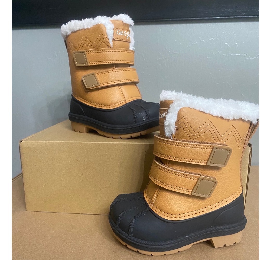 Cat & Jack Kids Winter‎ Duck Boots Tan Black Faux Fur Lined Size 5 Toddler